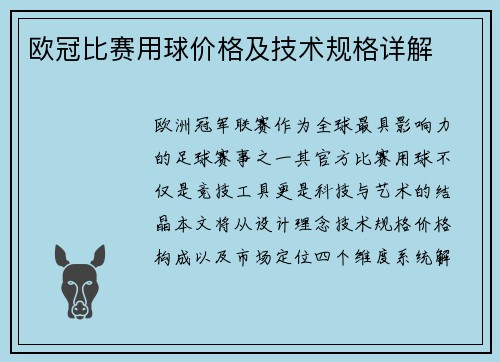 欧冠比赛用球价格及技术规格详解