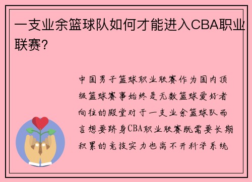 一支业余篮球队如何才能进入CBA职业联赛？
