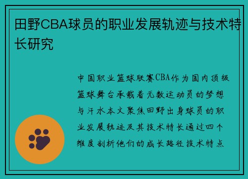 田野CBA球员的职业发展轨迹与技术特长研究